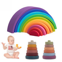 Silicone Rainbow Blocks For Children Rainbow Stacker Stacking Blocks Toy Baby Constructor Montessori Games Educational Toys Gift