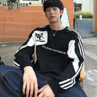 MAYCHEER   เสื้อสเวตเชิ้ตผู้ชายสไตล์ถนนสูงแบบอเมริกัน,เสื้อสเวตเชิ้ตทรงหลวมและหล่อเสื้อกล้ามทันสมัยฤดูใบไม้ร่วงเสื้อผ้าคู่รัก