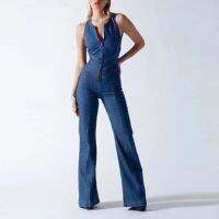 Vintage Sexy Heart Hollow Backless Denim Rompers Spring Zipper High Waist Women Jumpsuits Summer Sleeveless Solid Jeans Overalls