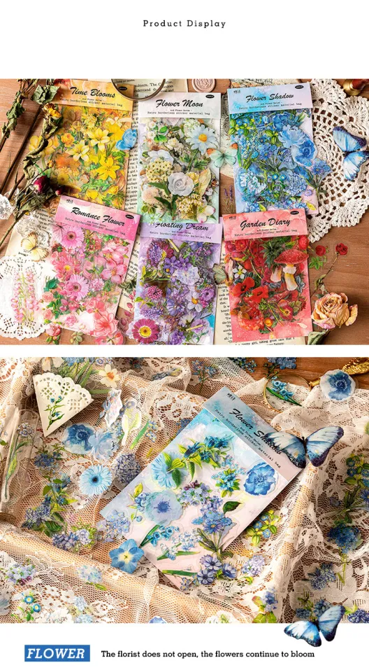 6 Styles 30 100Pcs/Bag Vintage Botanical Stickers Aesthetic Flowers Hand  Account Material Decorative Stationery Sticker 