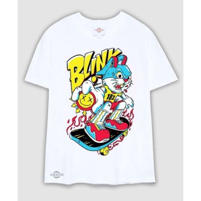 【จัดส่งเสื้อยืดในประเทศไทย】Blink182 เสื้อยืดลําลอง แขนสั้น คอกลม พิมพ์ลายกระต่ายสเก็ต สีขาว Blink 182 สไตล์พังก์