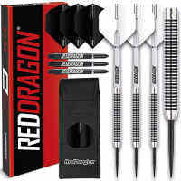 Pegasus Tungsten Steel Darts Set - 21g, 23g, 25g, 30g - White Red Dragon Stems and White Flights