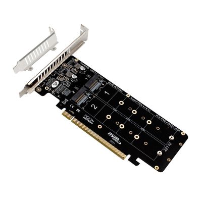 PCIE 4.0 Dual-Disk PCIeX16 to M.2 M-Key NVME SSD Expansion Card,Supports 4 NVMe M.2 M Key 2280 SSD