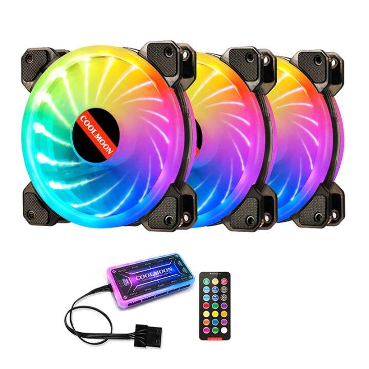 COOLMOON 3 Pack RGB 120mm Computer Fan Low Noise LED Case Fan High Performance PC Case Fan with