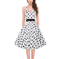 Womens Vintage Polka Dot Dress Off Shoulder Hanging Neck Printed Lace Up Waist Tucked Large Womens Long Summer Dresses