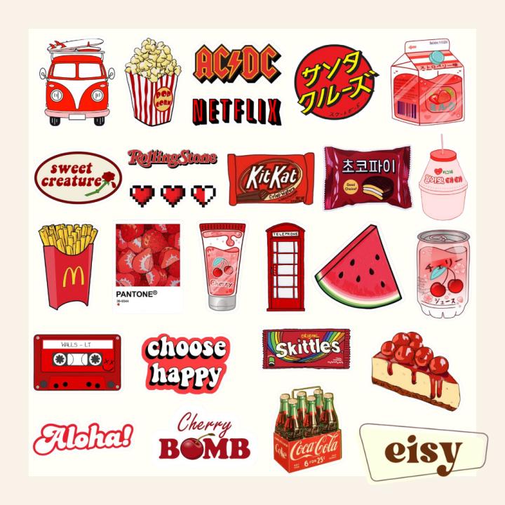 Eisy 25pcs Aesthetic Red Sticker Pack Lazada Ph 6896