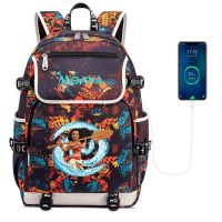 Moana Mochila กระเป๋าเป้แล็ปท็อปชาร์จ USB สำหรับผู้ชายและผู้หญิงกระเป๋ากระเป๋านักเรียนสำหรับเด็กวัยรุ่น