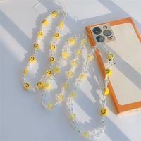 Simple Lovely Mobile Phone Anti Lost Lanyard Yellow Soft Pottery Smiley Face Resin Beads Telephone Chain Women 39;s Jewelry Gifts