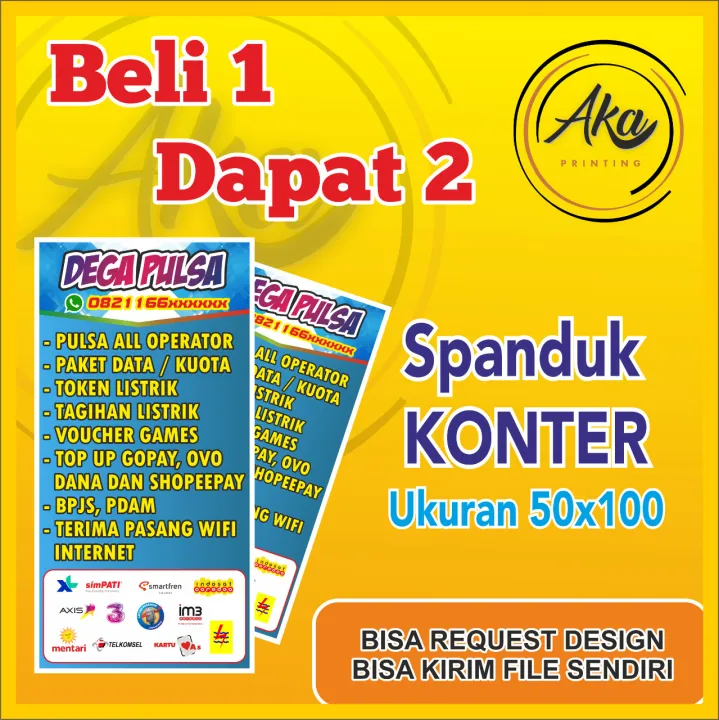 AKA PRINTING/2PCS 50X100 CETAK SPANDUK KONTER/SPANDUK JUAL PULSA ...