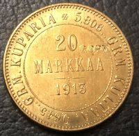 Markkaa-Aleksandr Copy Gold 20ฟินแลนด์1913 Nikolai II อุปกรณ์ตกแต่ง