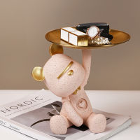 Cute Bear Butler Statue with tray Storage Plate for Keys wristwatch Jewelries Home Decoration Bear Resin Sculpture Desk Figurine