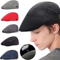 หมวกเบเร่ต์ลำลองสำหรับผู้ชาย,หมวกตาข่ายระบายอากาศ2023หมวกแบนปรับได้หมวกแบนสไตล์แกสบี้หมวกอาทิตย์แหลมหมวก