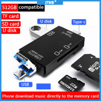 JTKE การ์ดรีดเดอร์ SD USB C 6 In 1,เครื่องอ่านการ์ดหน่วยความจำอัจฉริยะ USB 2.0 TF Micro SD Type C OTG อะแดปเตอร์เครื่องอ่านการ์ดแฟลชไดรฟ์