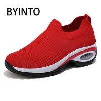 Women Tennis Shoes Light Breathable Air Cushion Mesh Sport Sneakers Red Slip-on Female Sock Footwear Tenis Feminino Basket Femme Shoes Accessories