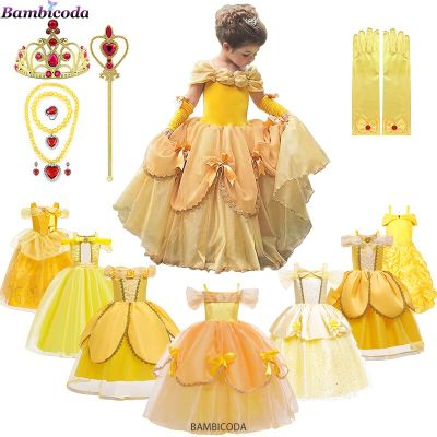 1 2023 Cosplay Belle Princess Dress Girls Dresses For Beauty And Beast Kids Party Clothing Magic Stick Crown Children Costume
