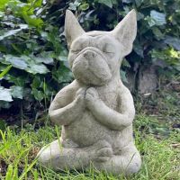 【CC】❡✉▩  Pose Dog Resin Statue Ornaments Prayer French Bulldog Sculpture Crafts Garden Decoration Figurine