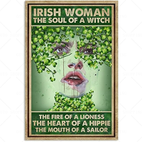 โลหะดีบุก Retro Sign Irish Woman หัวใจของ Hippie Country Home Decor เหมาะสำหรับบ้าน,ห้องนั่งเล่น,ห้องครัว,และตกแต่งห้องน้ำ