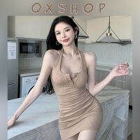 QXshop ใหม่ไฟลุก!!?ชุดเดรสสายเดียวสำหรับผู้หญิง ชุดเดรสสั้นรัดรูป ชุดแต่งกระดุมหน้า ยั่วๆบดๆ ❤️‍?