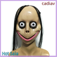 Cadiav หน้ากากผีฮาโลวีนสยองขวัญพร้อมผมยาวหน้ากากแฟนซีหน้ากากพร้อมผมปลอมปากรูปตัววีหน้ากากผีผู้หญิงหน้ากากโมโมโมะ