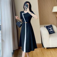 Factory Outlet Fast Shipping 2023 Summer New High -End Design Sense Black And White Contrasting Short -Sleeved Dress,