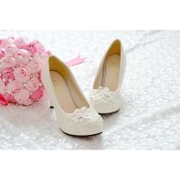 New Fashion Pearl White Lace Floral Bridal Wedding Shoes High Heels