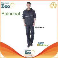 Eco Home ชุดกันฝน เสื้อกันฝน สีกรมท่า มีแถบสะท้อนแสง รุ่นหมวกติดเสื้อ Rain coat