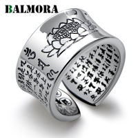BALMORA 999 Silver Ring Men Buddhist Heart Sutra Signet Ring Vintage Opening Open Female Women Rings Sterling Silver Jewelry
