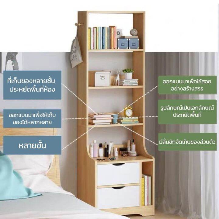 ชั้นวางหนังสือสไตล์โมเดิร์น-ตู้ข้างเตียง-สำหรับตกแต่งห้องเเนวมินิมอล-แผ่นไม้หลายแข็งเเรง-มีหลายชั้น