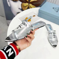 2023 PradaˉSummer New Glass Rubber Slippers Womens Shoes High Heel Silver Transparent Slippers