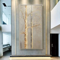 Gold Leaf Money Tree Hand Painted Modern Abstract Oil Painting On Canvas Wall Art For Living Room Home Decoration No Framed