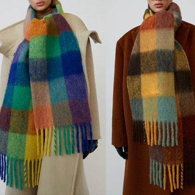 ผู้ชายและผู้หญิงแคชเมียร์ผ้าพันคอออกแบบลายสก๊อตผ้าห่มคอผ้าพันคอ Multicolor ข้นฤดูหนาวที่อบอุ่นผ้าคลุมไหล่สำหรับสุภาพสตรีห่อ AC