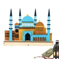 Red 2023 EID Night Lights Ornament Decor 3D Mosque Castle LED Islamic Wooden Craft Gifts Eid Al Fitr Decorations For Home