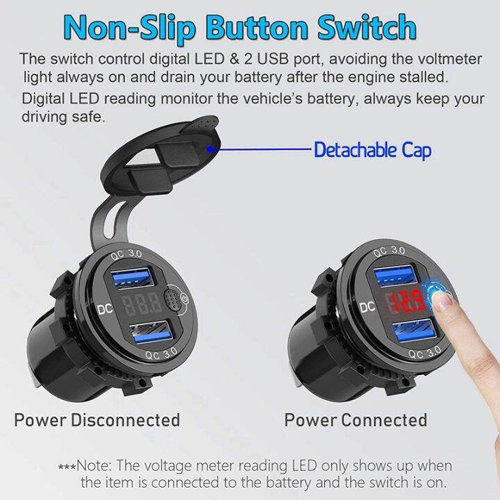 4x-quick-charge-3-0-dual-12v-usb-car-charger-aluminum-socket-with-switch-button-and-red-digital-voltmeter-waterproof