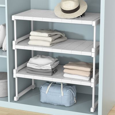 【CW】 Stackable Shelves Closet Wardrobe Partition Cabinet Organizers Telescopic for Sink Rack Accessories