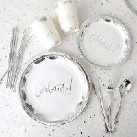 Silver Letters Disposable Tableware Wedding Decor Ins Girls Boys Birthday Party Supplies Paper Plate Cup Table Decoration