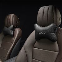 2Pcs Embroidery Logo Car Neck Pillow Pu Leather Seat support Auto Headrest For Mercedes BMW Audi Toyota Jeep Honda Nissan Mazda