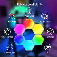 บลูทูธ LED RGB ไฟหกเหลี่ยมโคมไฟติดผนังในร่ม APP รีโมทคอนลไฟกลางคืนคอมพิวเตอร์ห้องเกมห้องนอนตกแต่งข้างเตียง