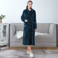 2021Super Warm Flannel Robe Kimono Women Autumn Winter Thicken Lengthen Bathrobe Female Bride Fashion Buttons Pocket Nightie Dresses