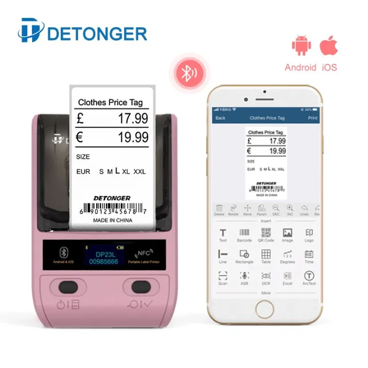 detonger-เครื่องปริ้นตราด้วยความร้อน-dp23l-บวก5ม้วนเครื่องเพชรพลอยป้ายกระดาษเครื่องเครื่องพิมพ์ฉลากบาร์โค้ด-luetooth