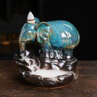 Handicrafts Blue Elephant Backflow Incense Burner Ceramic Incense Censer Home Ornament