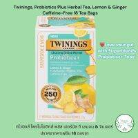 Twinings Probiotic Plus Herbal Tea Lemon &amp; Ginger Caffeine-Free 18 Tea Bags โพรไบโอติกส์ + สมุนไพร เลมอน &amp; ขิง