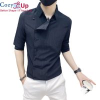 Cozy สไตล์อังกฤษ3/4เสื้อเชิ้ตสีทึบลาย Batik Slim กระดุมแถวเดียว