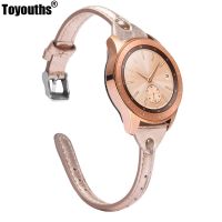 Gelang Jam Kulit Asli Ramping untuk Jam Tangan Samsung Galaxy 42Mm 46Mm Gelang Wanita Tali Gesper Baja Perak untuk Aktif 2 40Mm 44Mm