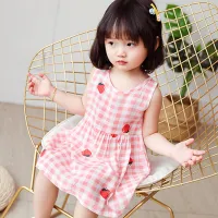Cute Fruit Print Baby Girls Dress Princess One Piece Cotton Sleeveless Dress Cartoon Animal Print Summer Girls