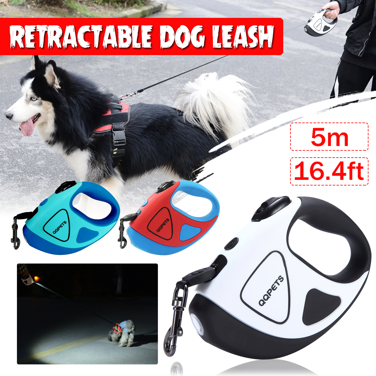 Black 16.4ft Automatic Dog Pet Supplies Small and Medium Sized Dog Leash Pet Training Leash Retractable Dog Leash 