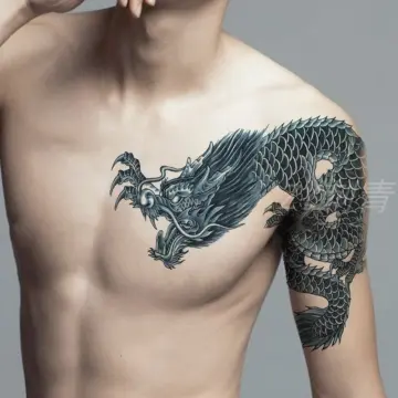 shoulder and bicep with a tribal dragon tattoo