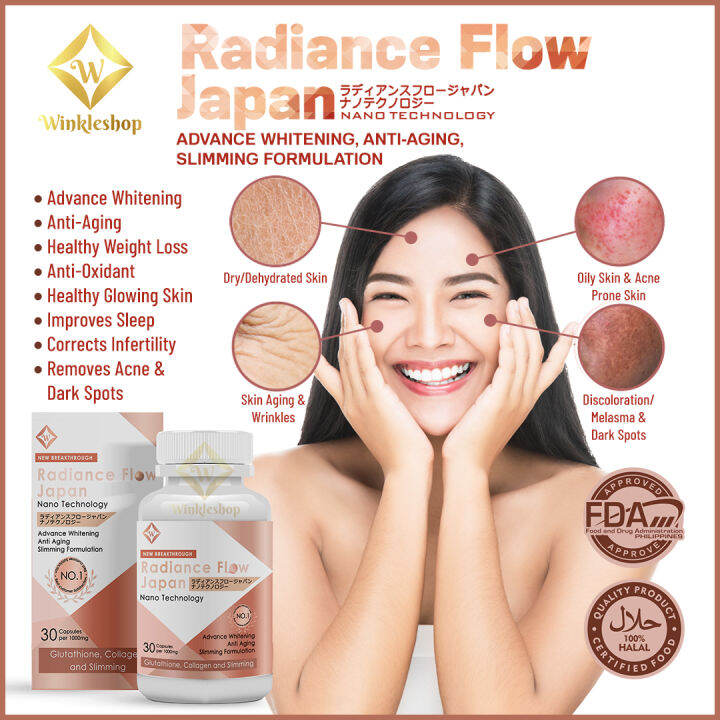 Effective Slimming And Whitening Capsule WINKLESHOP PH Radiance Flow (30 Capsules) Japan Advance Whitening Anti