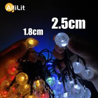 LED Crystal Larger 2.5cm Ball Solar Light Outdoor IP65 Waterproof String Fairy Lamps Solar Garden Christmas Garlands Decoration Power Points  Switches