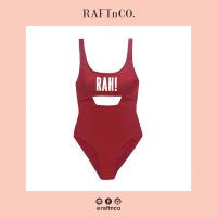 [RAFTnCo.] RAH! One-piece Swimsuit ชุดว่ายน้ำวันพีซเว้าหน้า เปิดหลัง สกรีนลาย - สีแดง/ Red