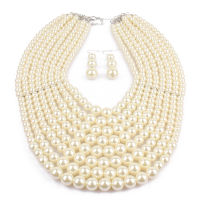 Handmade Pearl Jewelry Multi Layer Beads Necklace Earrings Set Nigerian Wedding Indian Bridal Accessories African Jewelry Collar